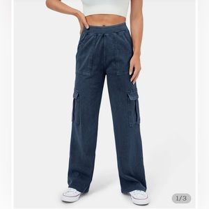 HalaraMagic Mid Rise Straight Leg Stretchy Knit Denim Casual Cargo Pants